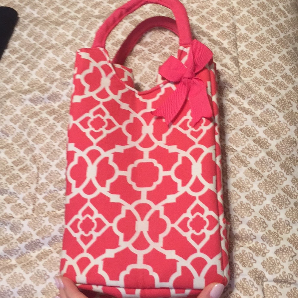 Insulated lunch bag, pink and white